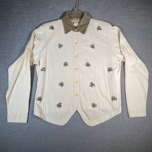Vintage Crossroads Shirt Embroidered Floral Long Sleeve Button Up Beige Collar M